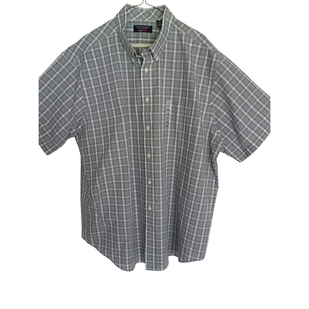 Roundtree & Yorke TravelSmart Mens XXL Grey Plaid Short Sleeve Button Down Shirt